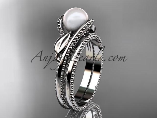 زفاف - Spring Collection, Unique Diamond Engagement Rings,Engagement Sets,Birthstone Rings - Unique 14kt white gold leaf and vine pearl engagement set
