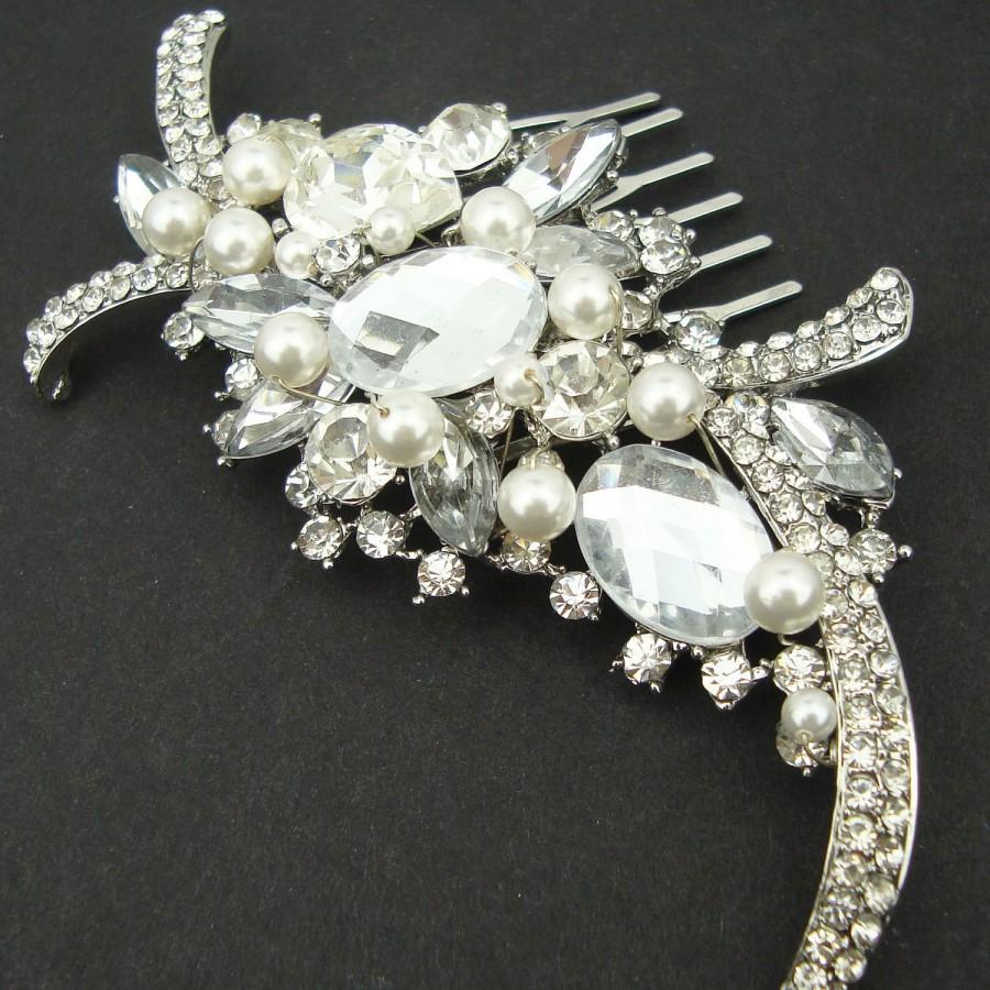 Hochzeit - Bridal Hair Comb, Art Deco Crystal Rhinestone Wedding Hair Comb, Old Hollywood Glamour Wedding Hair Accessories, CAROLINA