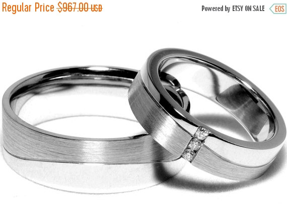 Mariage - ON SALE Wedding Ring Sets 14K White Gold With Diamonds