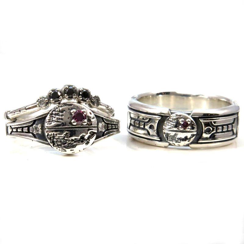 Mariage - Star Wars Enagagement Ring Set - Exploded Death Star with Purple Diamonds
