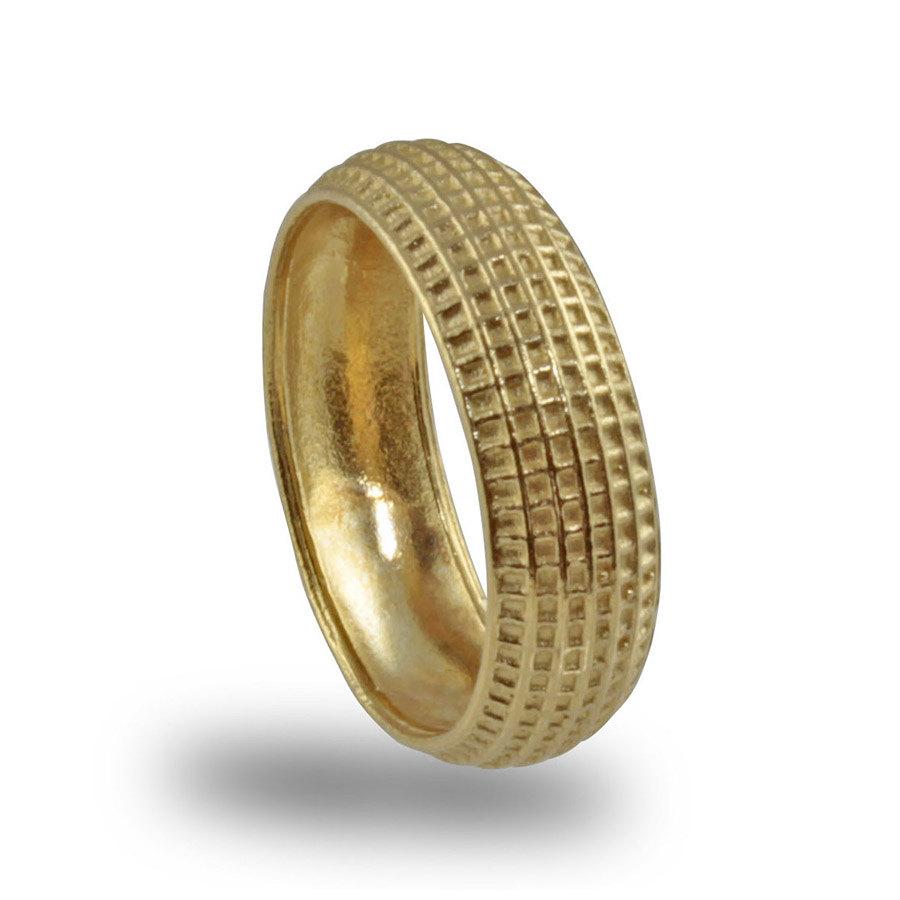 Mariage - Mens Latticed Wedding Gold Ring , Convex Gold Wedding Ring , 14K Gold Wedding Band , 14K Gold Ring , Unisex Ring , Mens Band , Yellow Gold