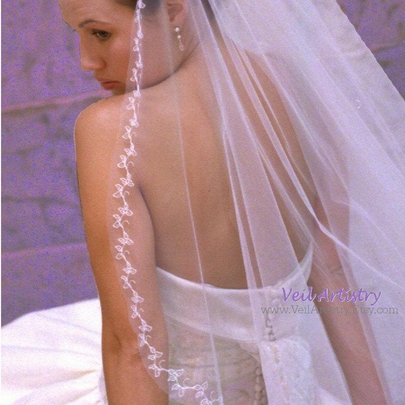Mariage - Wedding Veil, Cascade Bridal Veil, Ballet Length Veil, Waltz Length Veil, Embroidered Edge Veil, Embroidered Wedding Veil, Handmade Veil