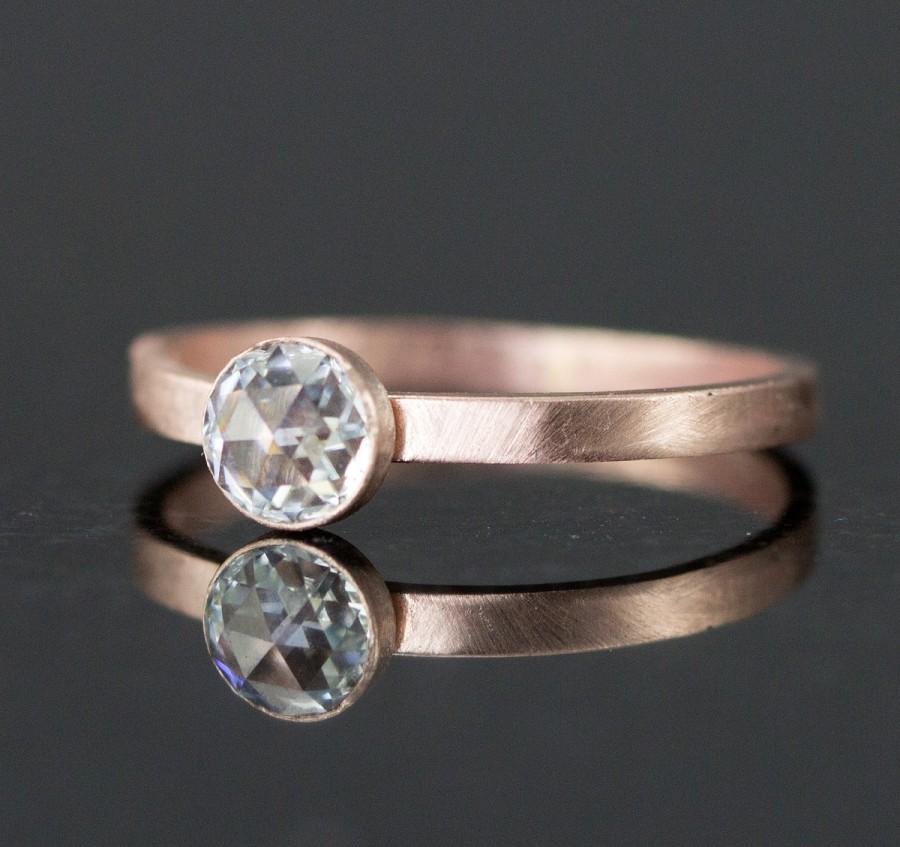 Wedding - 14k Rose Gold Engagement Ring - Rose Cut Moissanite - Yellow and White Gold Options
