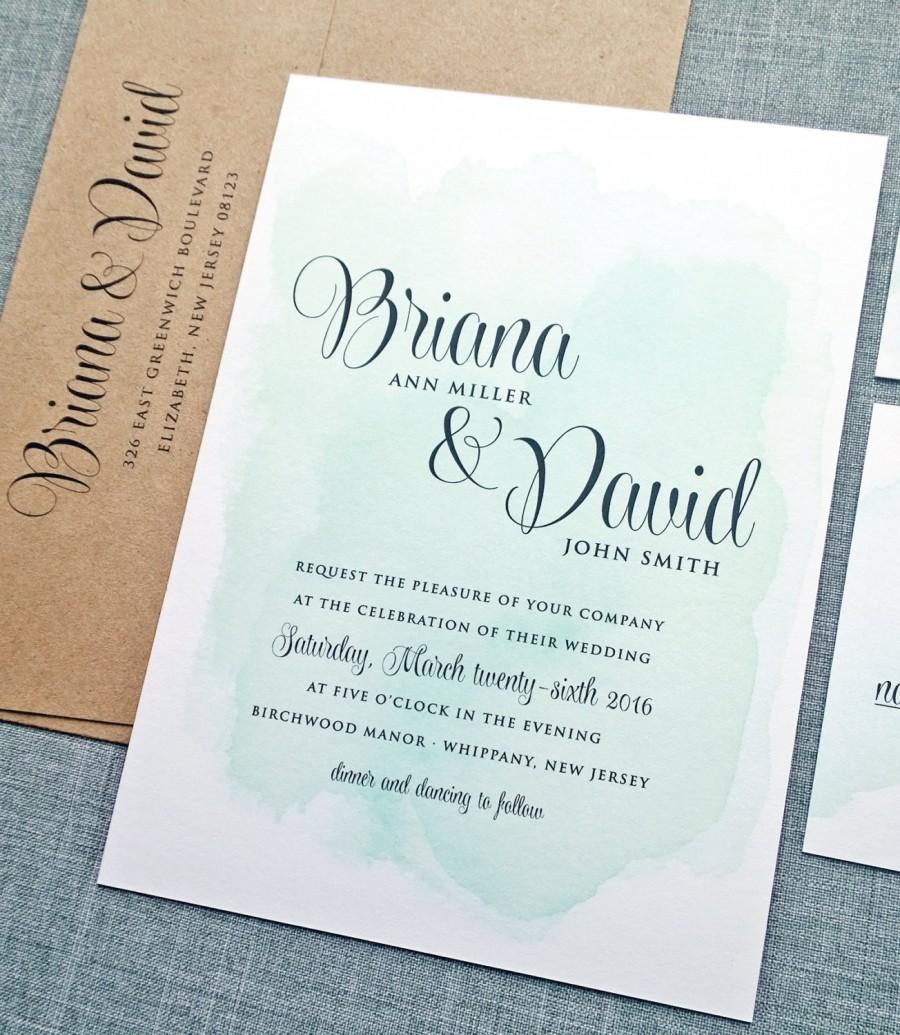 Свадьба - Briana Green Watercolor Wedding Invitation Sample
