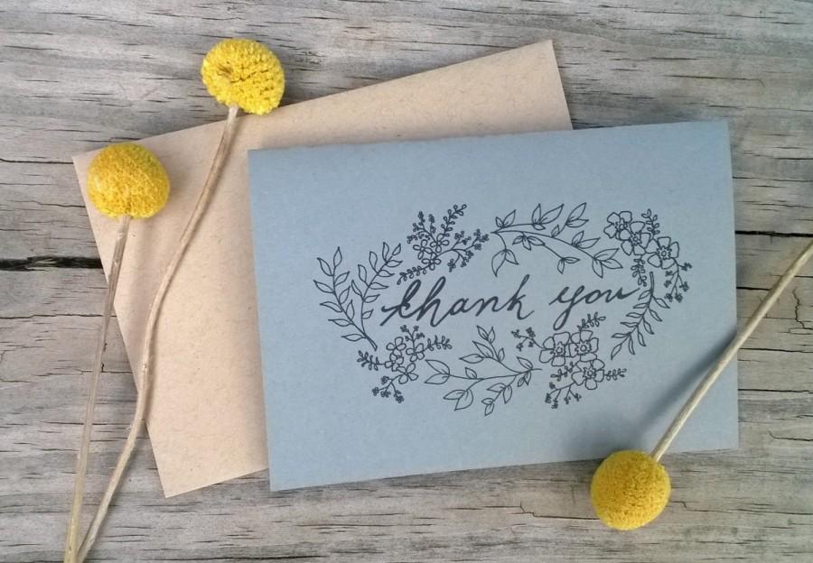 Свадьба - Hand Drawn Vintage Inspired Flower Thank You Cards, Wedding Thank You Cards, Rustic Thank You Cards