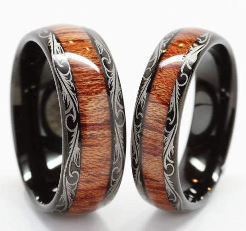 زفاف - Tungsten Wedding Band,Wedding Band Set Matching,His Hers Wedding Ring,Wood Inlay,8MM/6MM,Tungsten Carbide