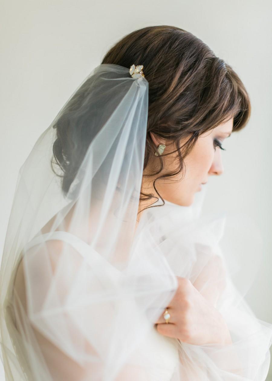 زفاف - Wedding Veil, Fingertip Wedding Veil with White Opal Rhinestone Combs, Bridal Veil- MADE TO ORDER – Style 2714