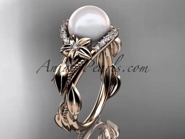 Wedding - 14kt rose gold diamond pearl unique engagement ring AP326