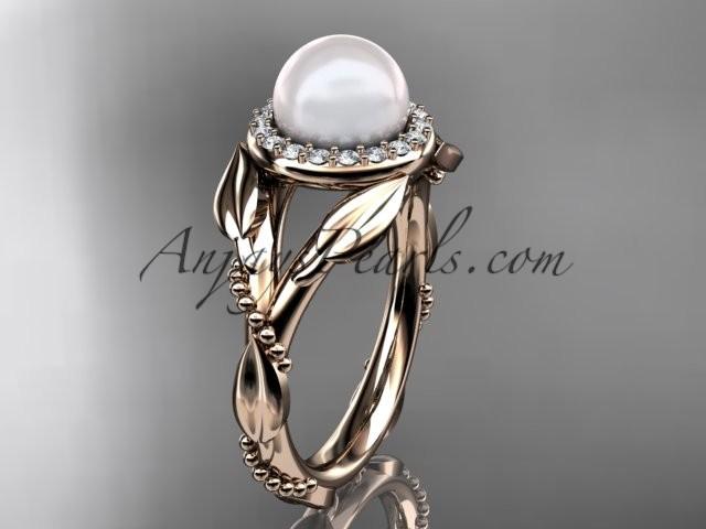 زفاف - Spring Collection, Unique Diamond Engagement Rings,Engagement Sets,Birthstone Rings - 14kt rose gold diamond pearl unique engagement ring