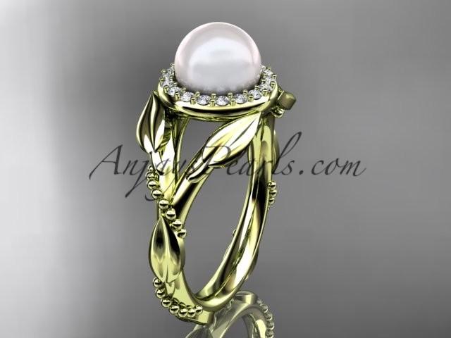 Свадьба - 14kt yellow gold diamond pearl unique engagement ring AP328