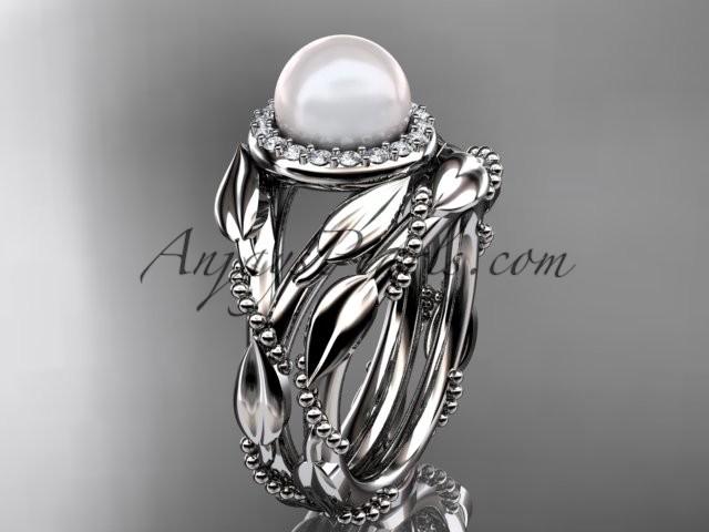 زفاف - Spring Collection, Unique Diamond Engagement Rings,Engagement Sets,Birthstone Rings - 14kt white gold diamond pearl unique engagement ring