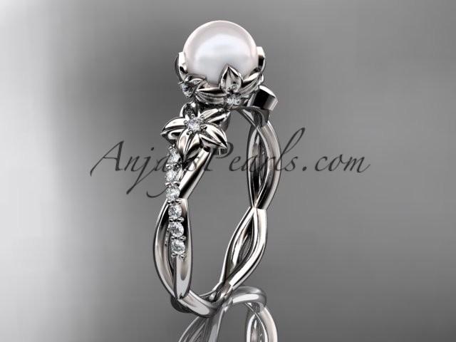 Свадьба - 14k white gold diamond pearl flower engagement ring AP388