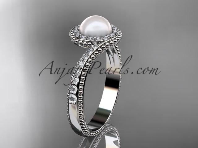 Свадьба - 14kt white gold diamond wedding ring, engagement ring AP379