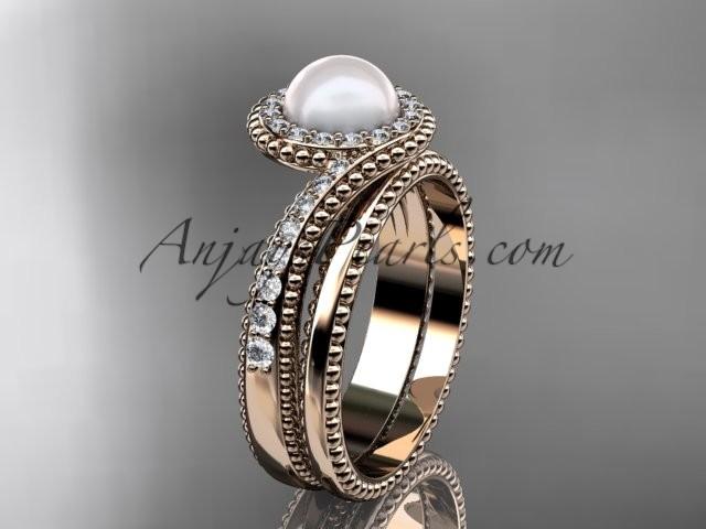 Hochzeit - 14kt rose gold diamond wedding ring, engagement set AP379S