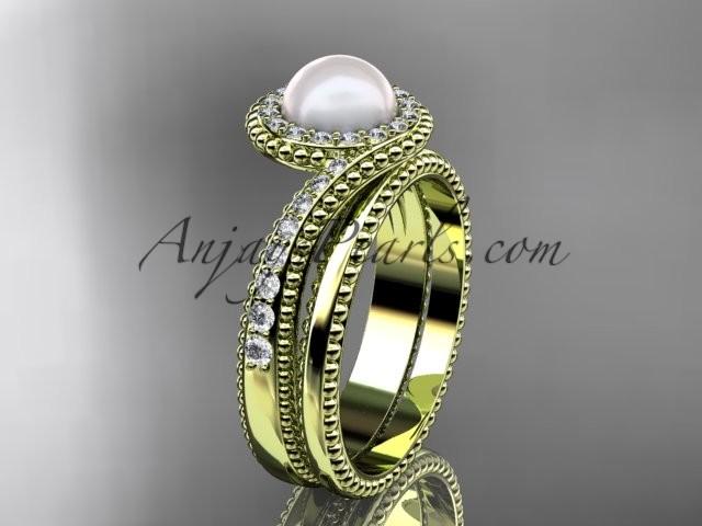 Hochzeit - 14kt yellow gold diamond wedding ring, engagement set AP379S