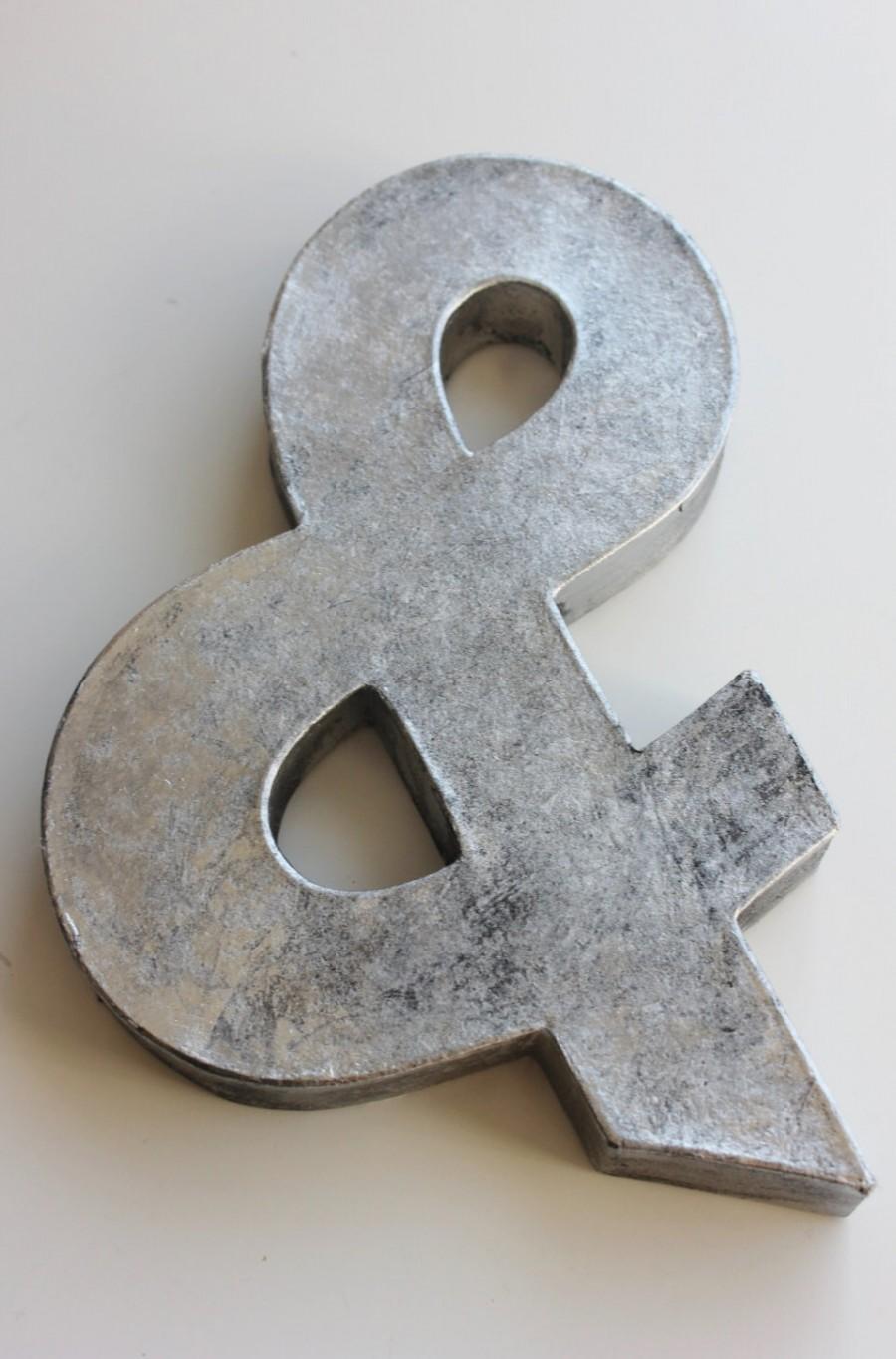 Mariage - FAUX METAL LETTER Zinc Steel Initial Home Room Decor Diy Signs Letter Ampersand Vintage Style Gray Silver Monogram Alphabet Rustic Wedding