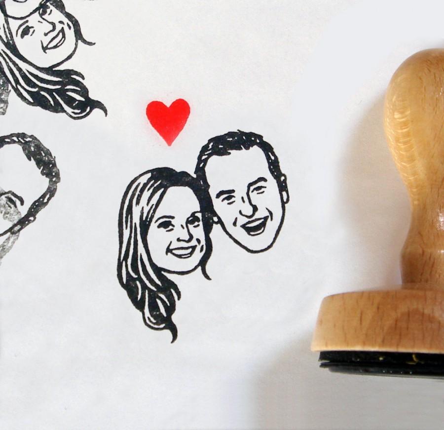Hochzeit - Personalized couple custom wedding portrait stamp / self inking / handle / for rustic wedding gift invitation save the date thank you cards