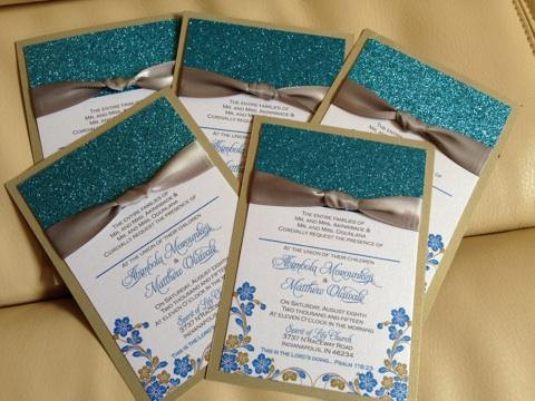 Wedding - Glam glitter wedding invitation suite with bow