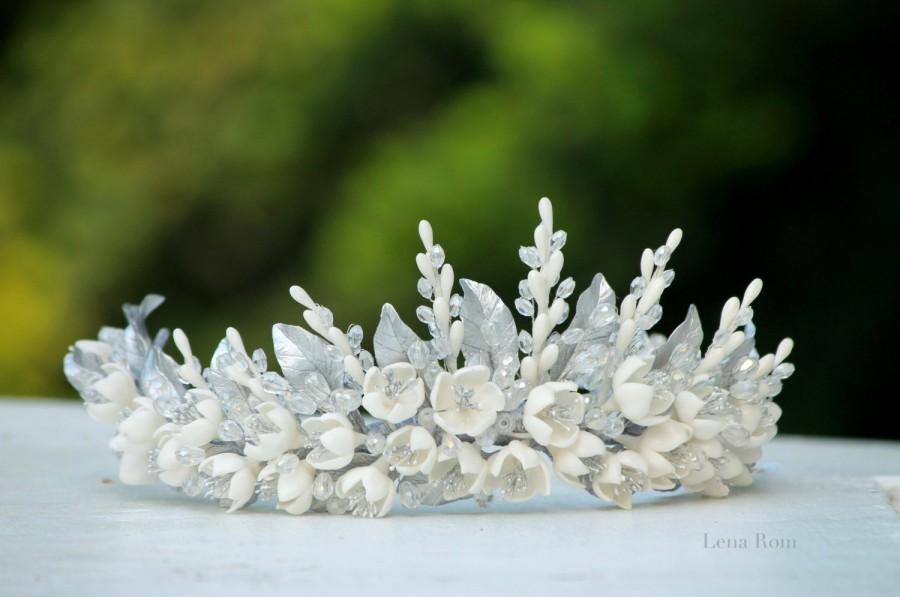 زفاف - Porcelain tiara bridal / Bridal headpiece / Blossoms neadpiece / Wedding tiara / Wedding headpiece / Floral headpiece / bridal headpiece