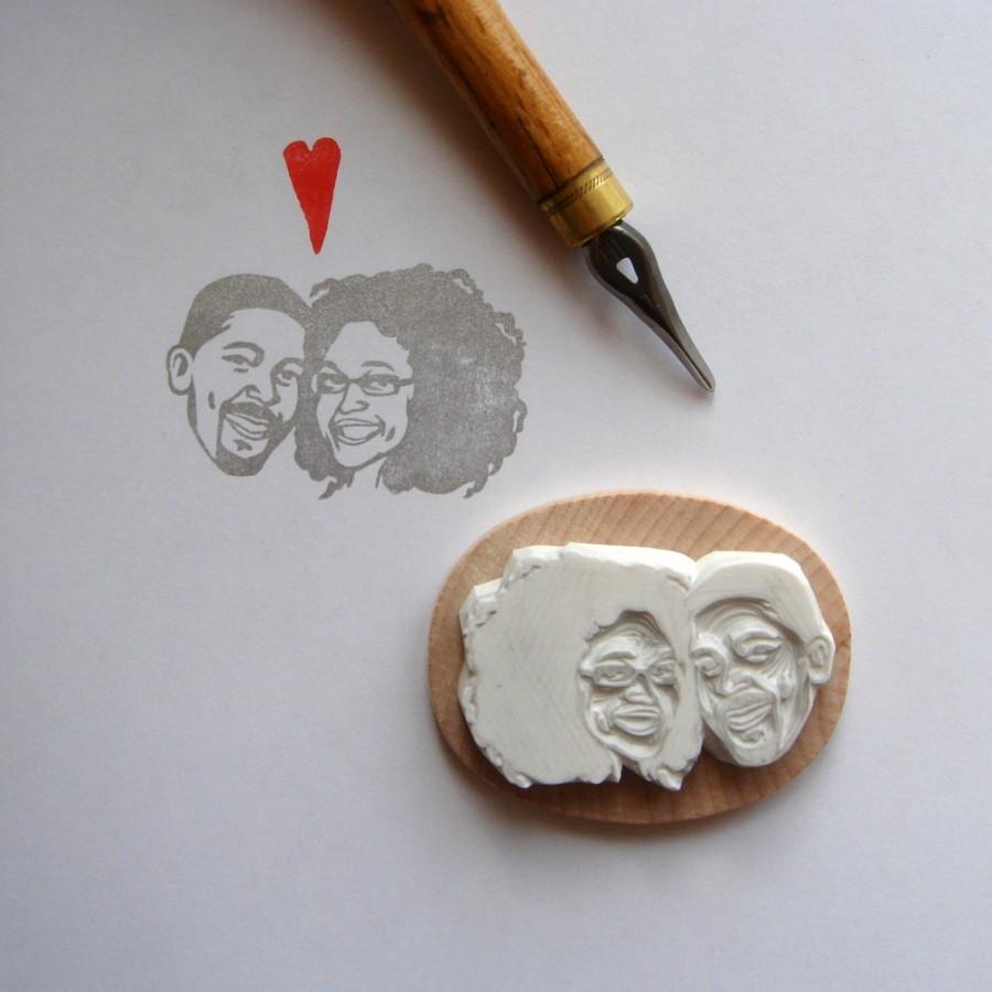 Hochzeit - Personalized Gifts for couple / Custom portraits stamps / hand carved rubber / for rustic wedding save the date return address stamp face