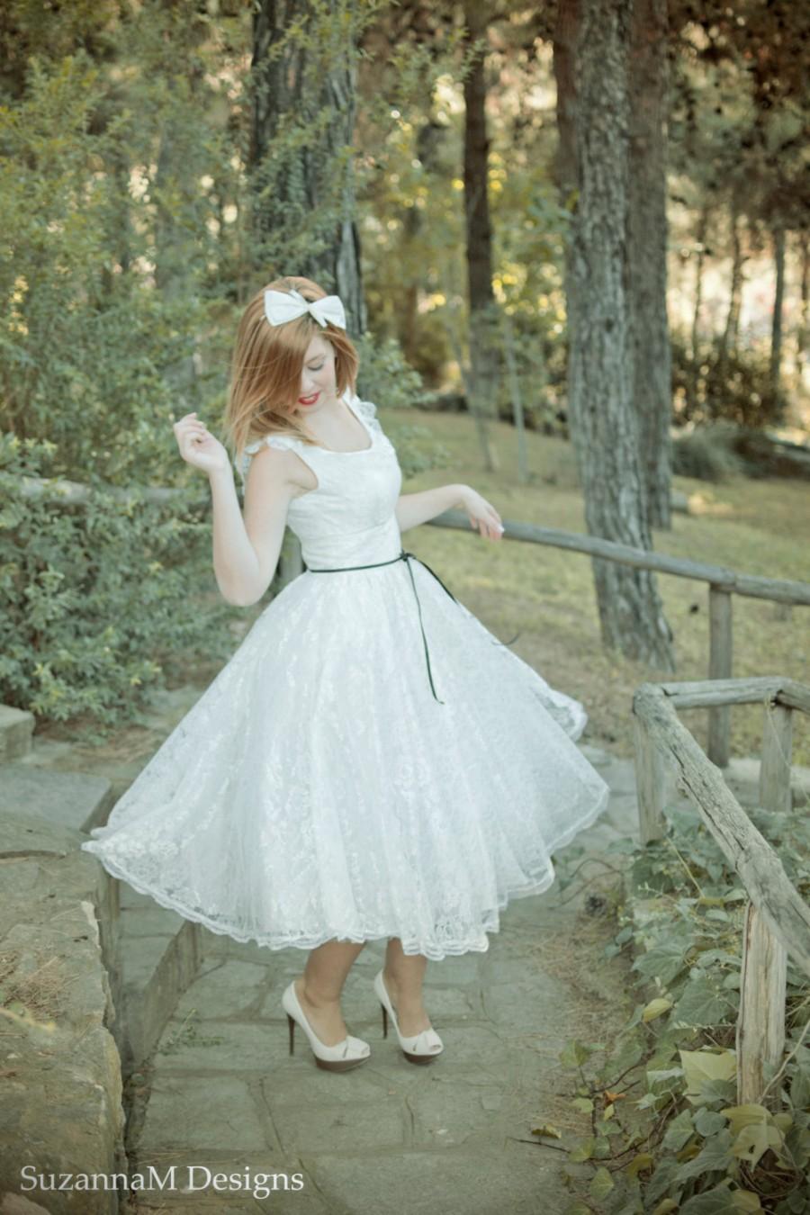 زفاف - Ivory 50s Wedding Dress Full Skirt Original 50s Style Bridal Dress Sleevles Tea Length Dress - Handmade by SuzannaM Designs
