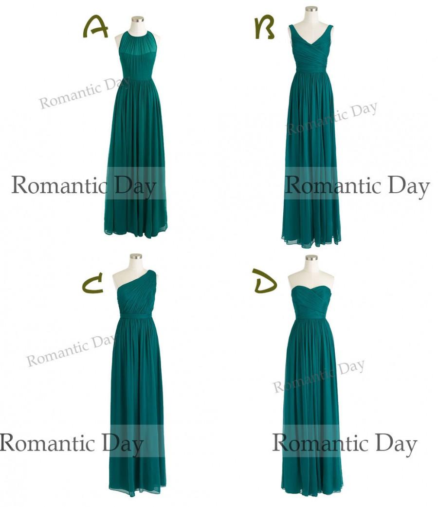 Свадьба - 2015 Four Style Dark Green chiffon Long bridesmaid dress/plus size maxi dress/Long Prom Dress 2015/Handmade/Dress for Wedding 0286