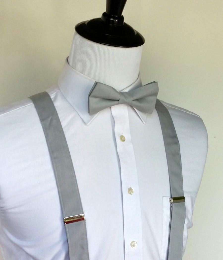 زفاف - Gray Bowtie and Suspenders Set - Men, Teen, Youth