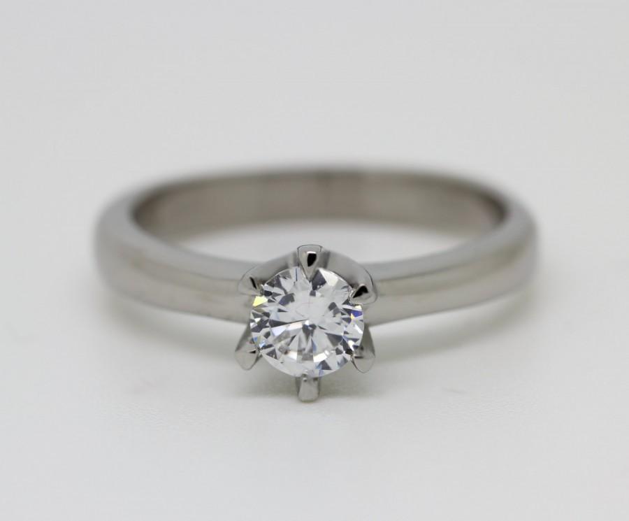 زفاف - SALE! Solitaire ring with lab diamond. Titanium or White gold available - handmade engagement ring -
