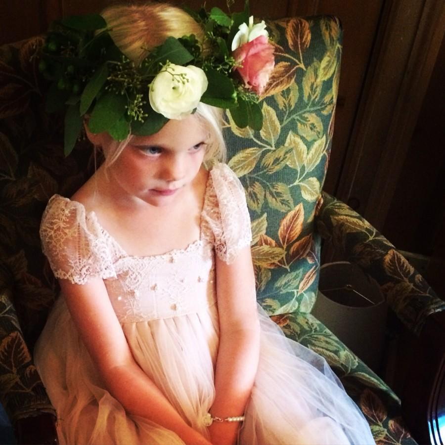 Wedding - RUE DEL SOL blush flower girl dress French lace and silk tulle dress for baby girl blush princess dress blush  tutu dress