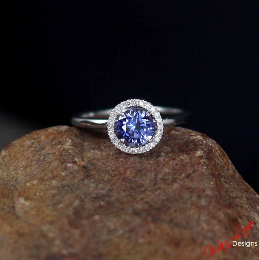 Mariage - Light Blue Sapphire & Diamond Round Halo Engagement Ring 1ct 6mm 14k 18k White Yellow Rose Gold-Platinum-Custom-Wedding-Anniversary-Round cu