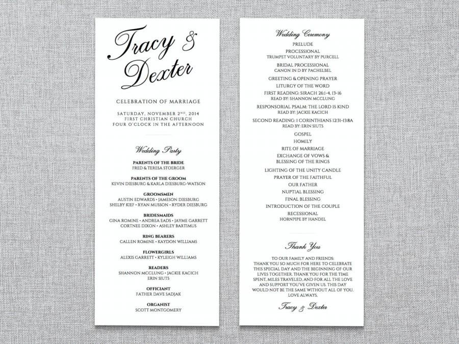 Mariage - Scripted Elegance - Double Sided Wedding Ceremony Program - Instant Download - MS Word Editable Template