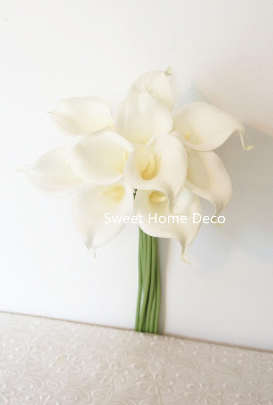 Wedding - JennysFlowerShop 15" Latex Real Touch Artificial Calla Lily 10 Stems Flower Bouquet for Wedding/ Home White Re-stock on 11/20/15