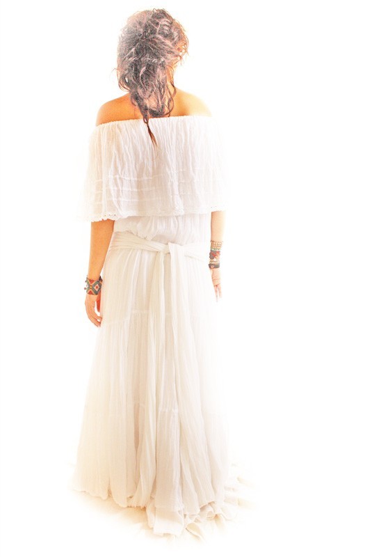 Hochzeit - Venus Vintage Mexican Dress Wedding Spanish Goddess long dress white cotton gauze