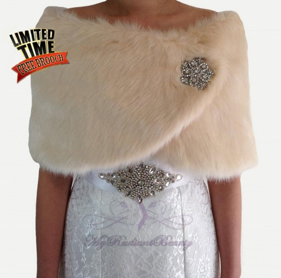 Hochzeit - Bridal Faux Fur Wrap, Wedding Fur, Champagne Bridal Wrap Stole, Wedding Stole, Bridal Wrap, Bridal Stole, My Radiant Beauty Fur FW108-CPN
