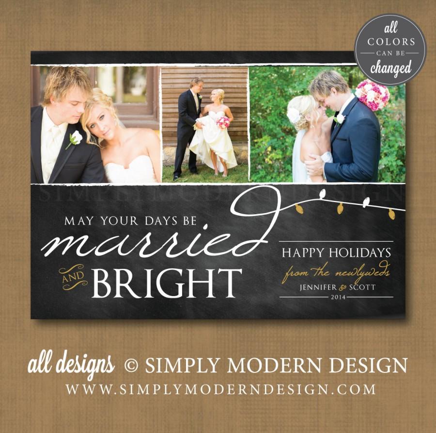 Mariage - holiday card, christmas card, married and bright, PRINTABLE