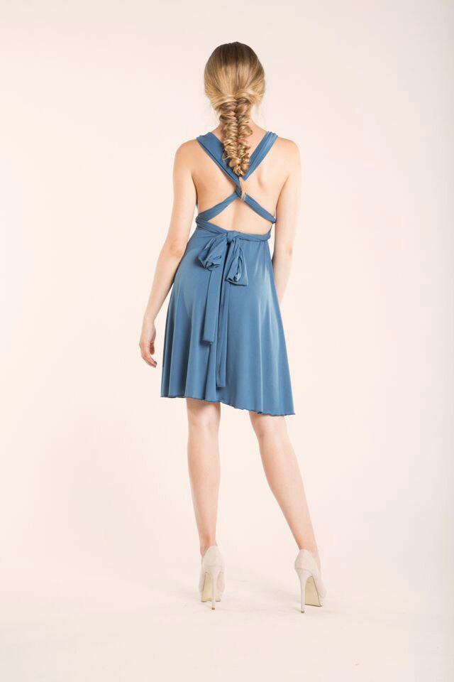 Hochzeit - Indigo Blue Ready to Ship Infinity Dress / Convertible Blue Knee length dress / Wrap dress Infinity dress / Spring Flattering Dress Infinity