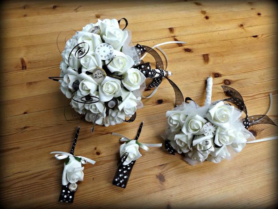 Wedding - Alice in Wonderland Steampunk bouquet, posy and buttonholes.