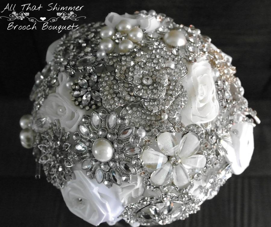Wedding - Brooch Bouquet with Camo & Lace! Camouflage Backside with Brilliant Handle!  Custom made Bouquet!