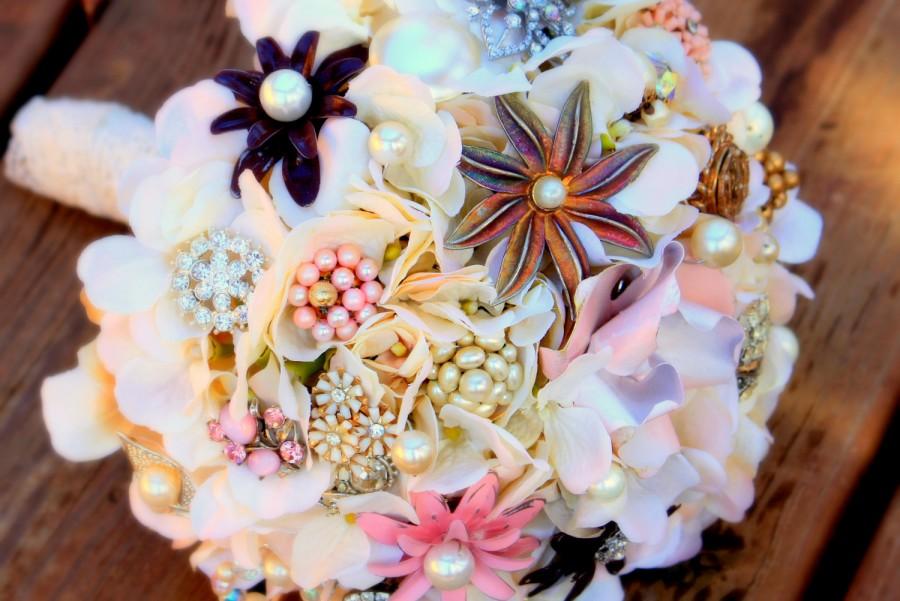 Свадьба - Brooch Bouquet Vintage Wedding Lace destination bling bridal brooch bouquet pink pearl etsy wedding