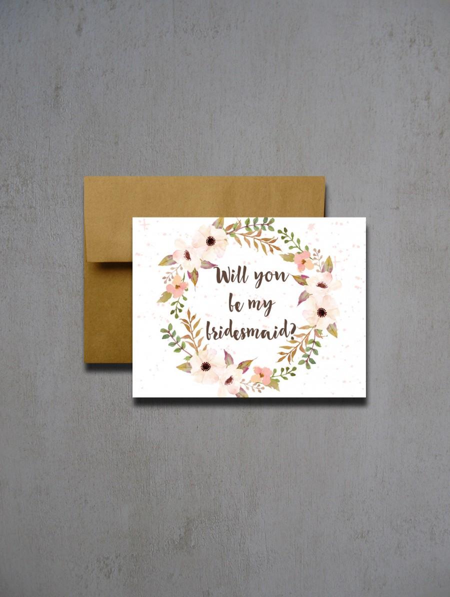 Mariage - Pink Watercolor Flower Will You Be My Bridesmaid - Will you be my bridesmaid - Wedding greeting card - will you be my matron of honor