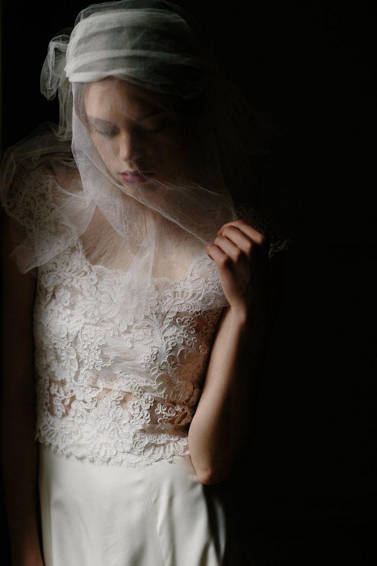 Wedding - WHITE MULBERRY SCULPTED SILK TULLE BLUSHER VEIL