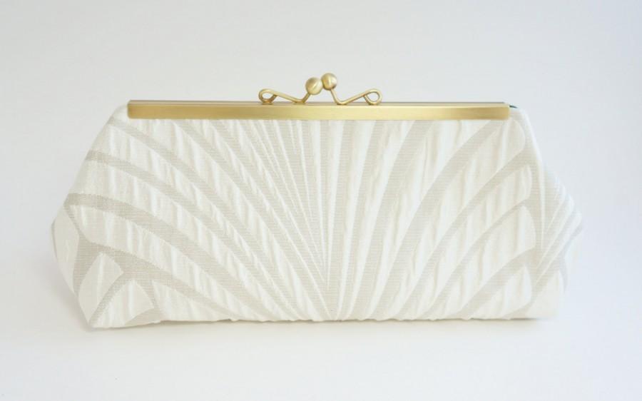 زفاف - 1920's Gatsby Ivory Bridal Clutch - Art Deco - Wedding Purse - Ivory Evening Bag - Includes Chain - Custom Made to Order
