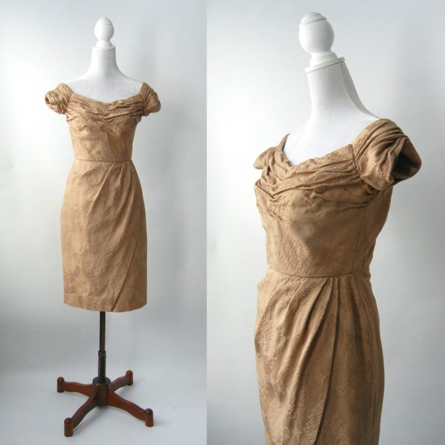 Mariage - Vintage 50s Dress, 1950 Brown Dress, 50s Cocktail Dress, Retro 50s Dress, Vintage Bridesmaid Dress, 50s Floral Dress, Retro 1950 Elegant