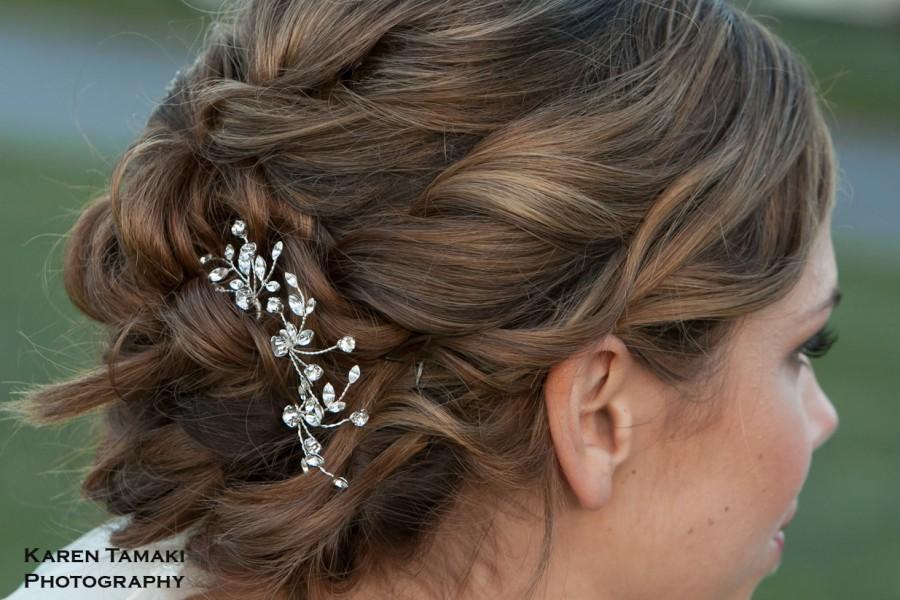 Hochzeit - Bridal Hair Pin with Rhinestone Vines, Wedding Hair Piece, Bridal Crystal Headpiece
