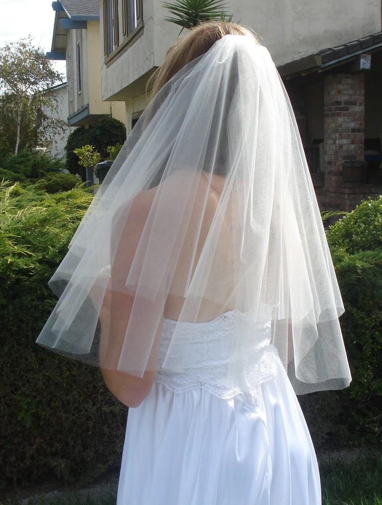 Hochzeit - Elbow Length Two-Tier Raw Edge Circular Cut Veil in Ivory or White - READY TO SHIP in 3-5 Days