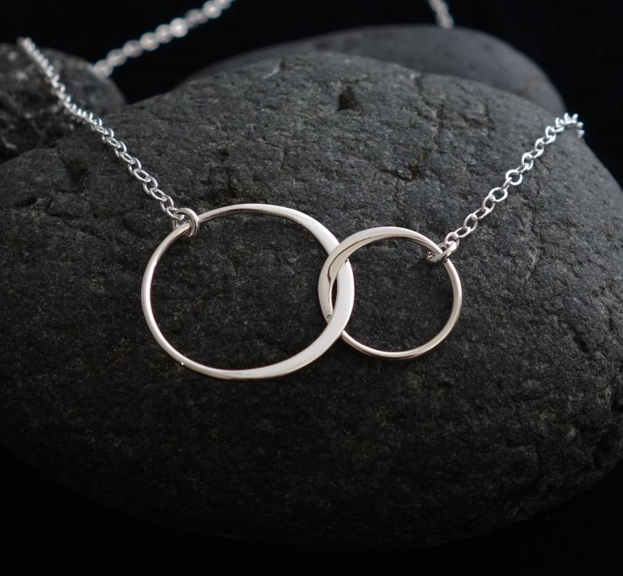 Wedding - Interlocking Forever Linked Together Circles Pendant Charm Necklace Sterling Silver wedding bridesmaid gift entwined choker jewelry bridal