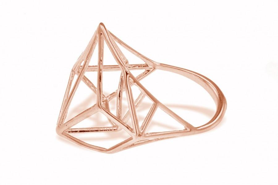 Wedding - Geometric Gold Ring, 14K Geometric Ring, Rose Gold Ring, 3D Gold Ring, Wedding Band, Free Shipping