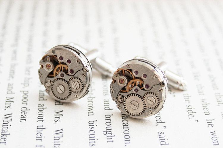 Wedding - Cufflinks, Steampunk cuff links,clock cufflinks, Clockwork Cufflinks, mechanical cufflinks, gift for a men, Father of the bride