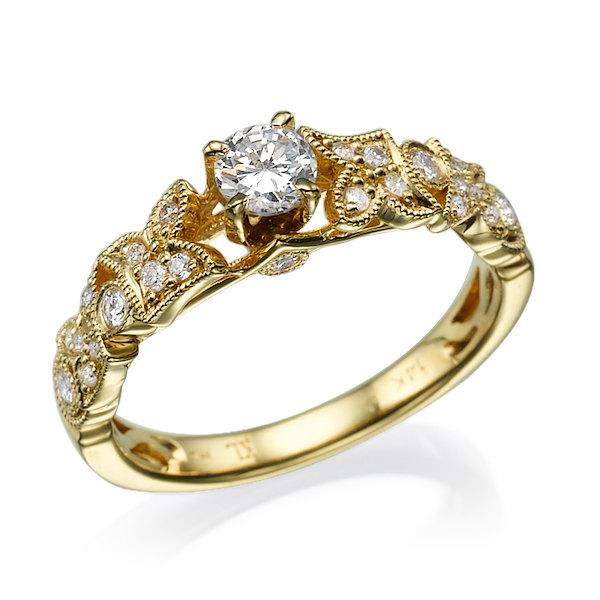 زفاف - Leaves Engagement Ring Yellow Gold With Diamonds, Unique Ring, Antique ring,Vintage Ring, Leaf Ring, Gispandiamonds, Wedding Ring, Gift