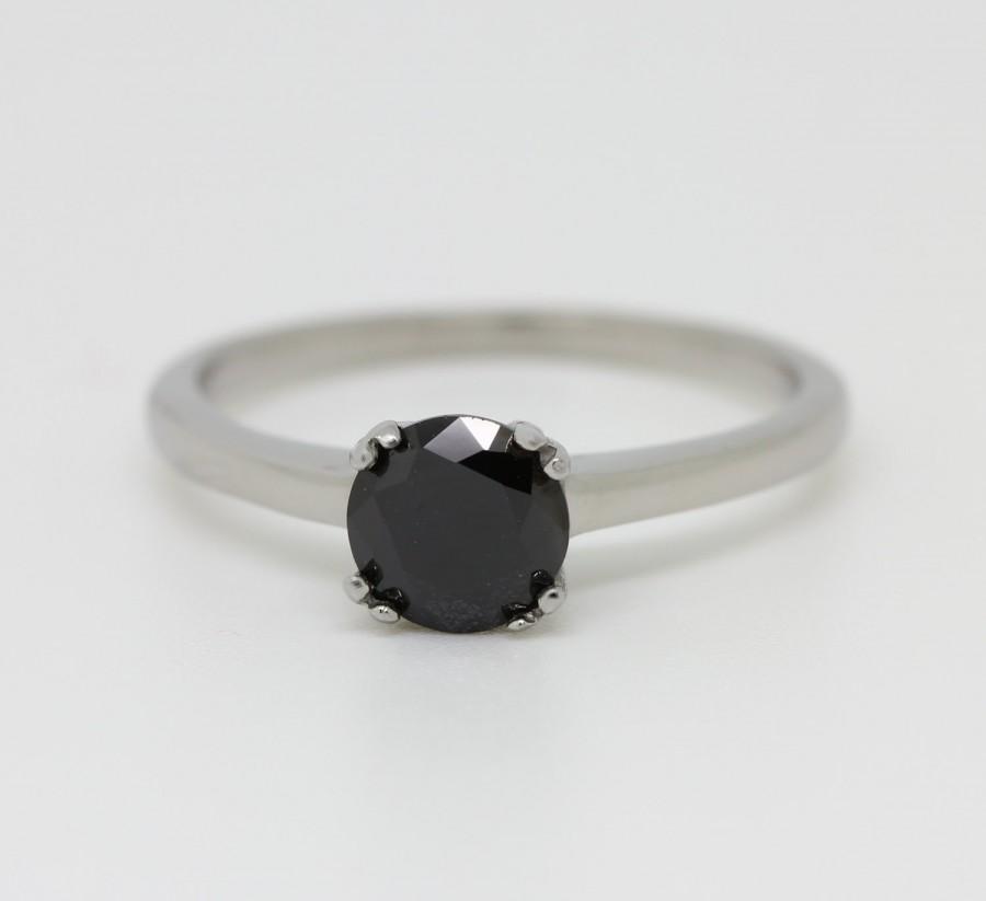 زفاف - Genuine 1ct Onyx solitaire ring in Titanium or White Gold - engagement ring - wedding ring - handmade ring